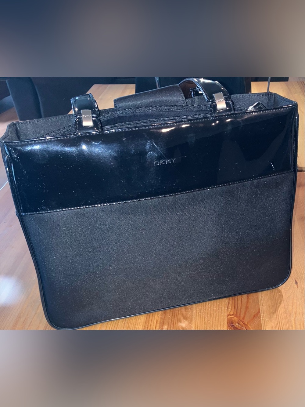 GUV Vintage DKNY Black Women's Tote with Glossy Patent Accents